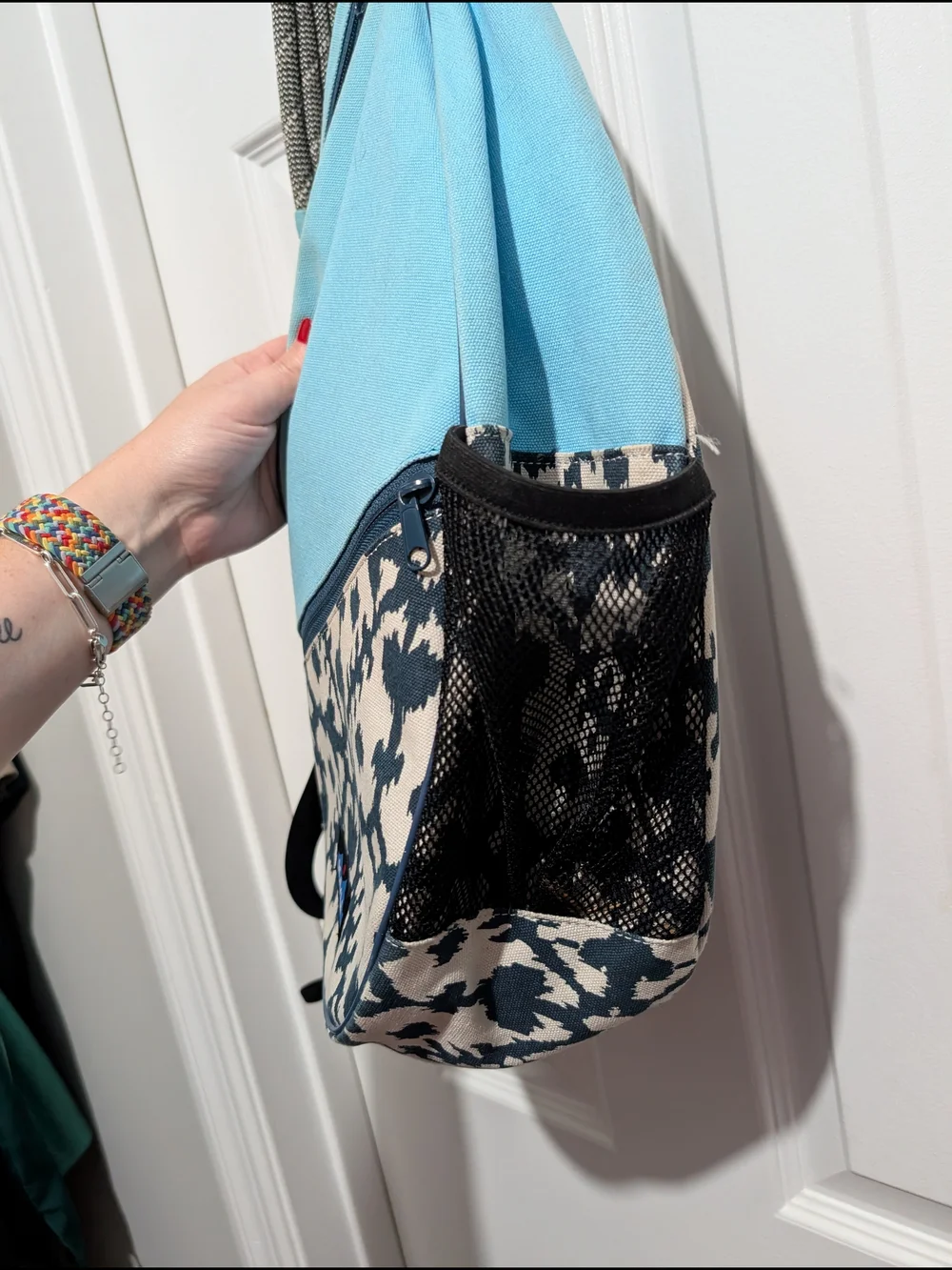 KAVU Women’s Light Blue Sling Bag with Patterned Front